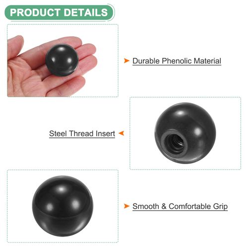 M METERXITY 10-Pack Threaded Ball Knobs, M8 Female Thread 30mm Dia. Thermoset Ball Knob for Lathe/Machine/Lawn Mowers, Round Phenolic Steel Insert Lever Handle [Black]