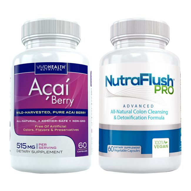 NutraFlush Pro + Acai Berry | Natural Body Detoxification + Cleanse Combo, 120ct