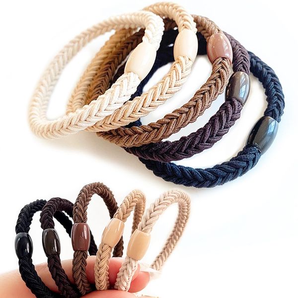 Aollaa Hair Rubber Hair Elastic [3D Hex-Braid Rope-Style 5 Colors, 10 Pieces] Korean Style, Men's, Women's, Fashionable Adult Hair Accessories, Dull Color, Simple, Solid, Good for Hair Friendly, Earth Color, Elegant, Hair Ring, Hair Tie, Hair Arrangement 