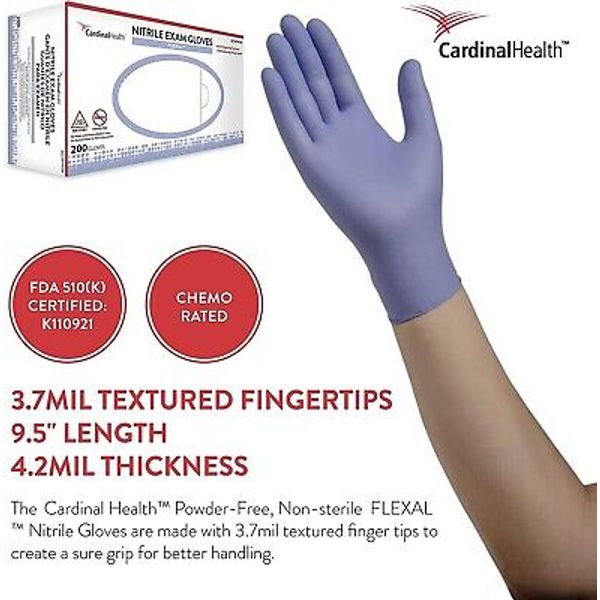 200CT CARDINAL HEALTH NITRILE EXAM GLOVES NEW IN BOX LARGE powder & latex free