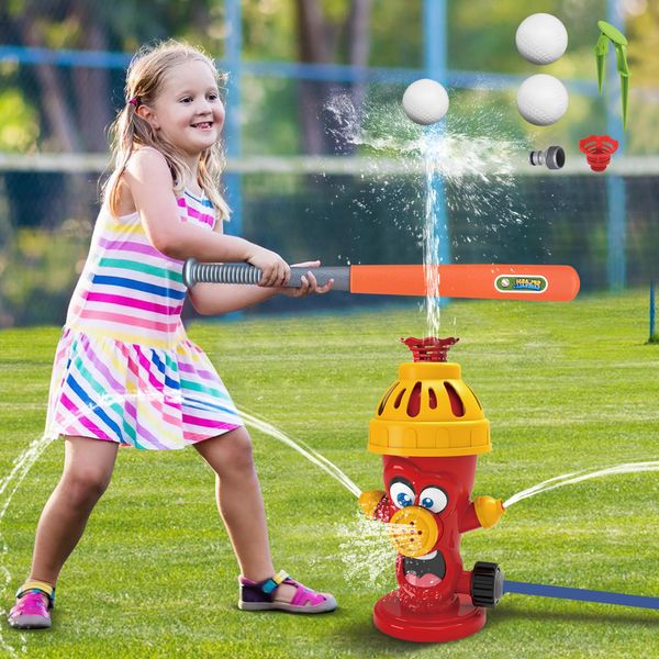 Cute Fire Sprinkler Water Toys for Kids with Baseball Game Set,Summer Outdoor Kids Play Equipment with 2 Balls, Kids Sprinklers for Yard,Water Spray Sprinkler for Kids Boys & Girls Age 3+ Years (B)