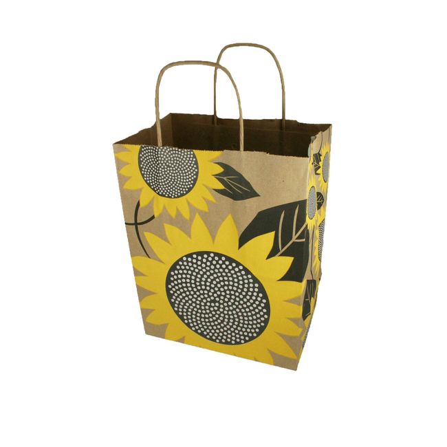 Sunflower Fields Design CUB Size Paper Party Gift Bags 8"x4-3/4"x10-1/4" for Wedding, Baby Shower, Birthday Party Gift Favors Choose Package Amount (5)