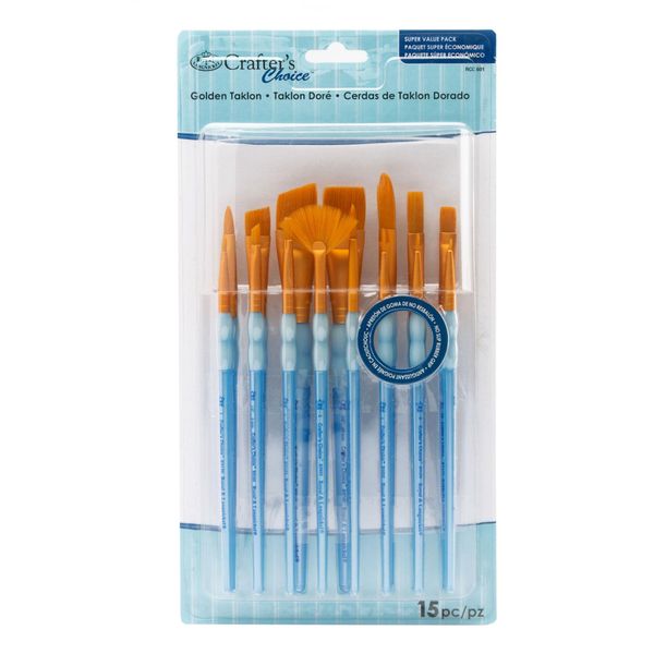 Royal Brush Crafter's Choice Gold Taklon Brush Value Set-15/Pkg, Small to Medium