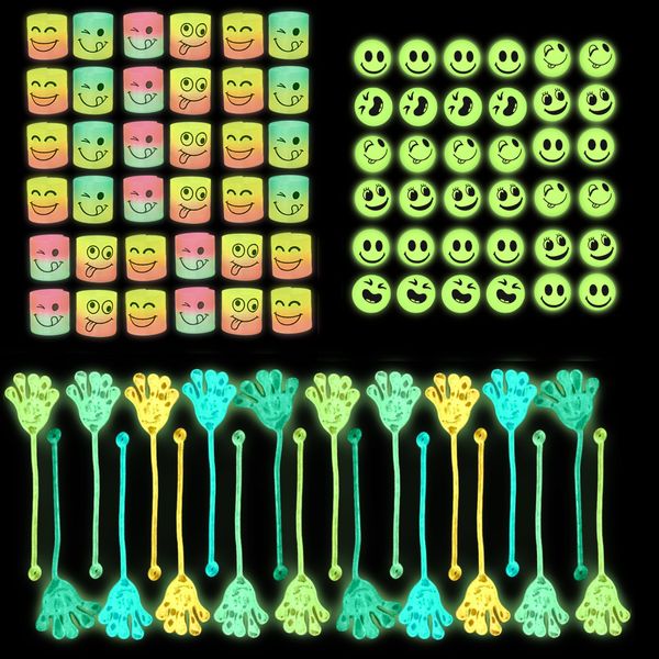 4E's Novelty 108 Pcs Glow in The Dark Toys - 36 Bouncy Balls, 36 Coil Spring, 36 Sticky Hands, Bulk Halloween Party Favor or Kids Goodie Bags Birthday Party Supplies Trick or Treat Prizes for Kids