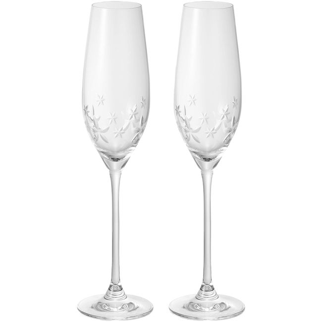 Narumi GW4156-63392A Pair Champagne Glasses, Starflower, Clear, 7.4 fl oz (210 cc), Set of 2