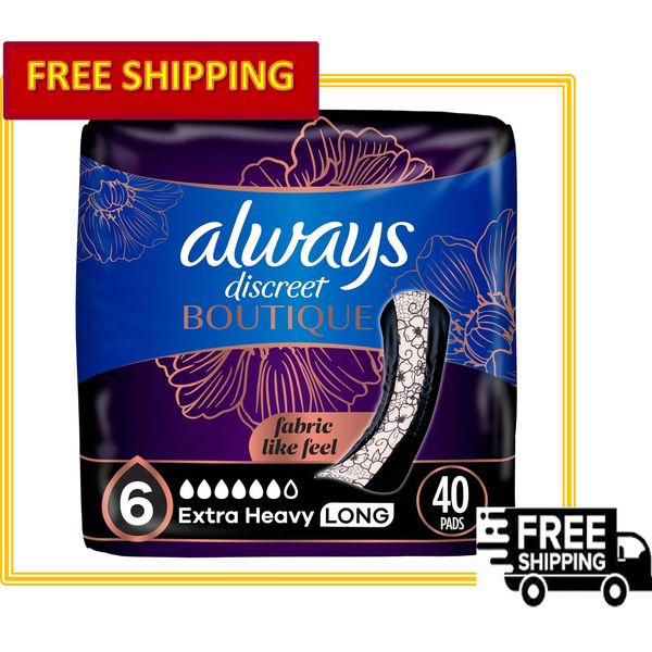 Always Discreet Boutique Incontinence Pads, Size 6 Extra Heavy Absorbency, 40 Ct