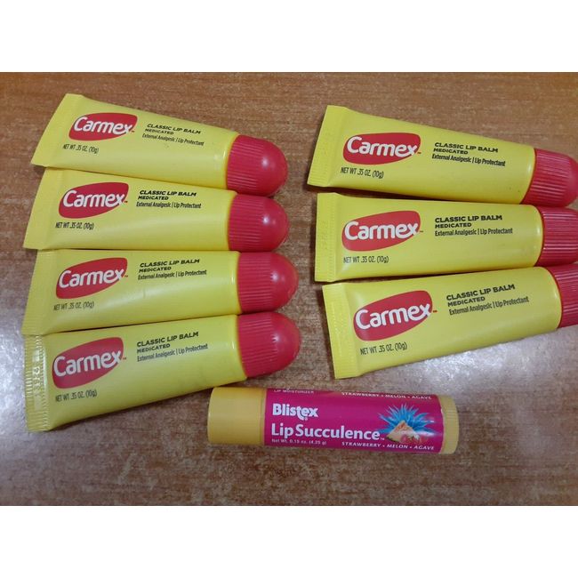 7 Carmex Classic Medicated Lip Balm Tubes + BONUS Lip Succulence Stick E15B