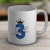 Shopagift Personalised Blue - 3 Year Old Glitter Effect Silver White 11oz Large Mug Cup