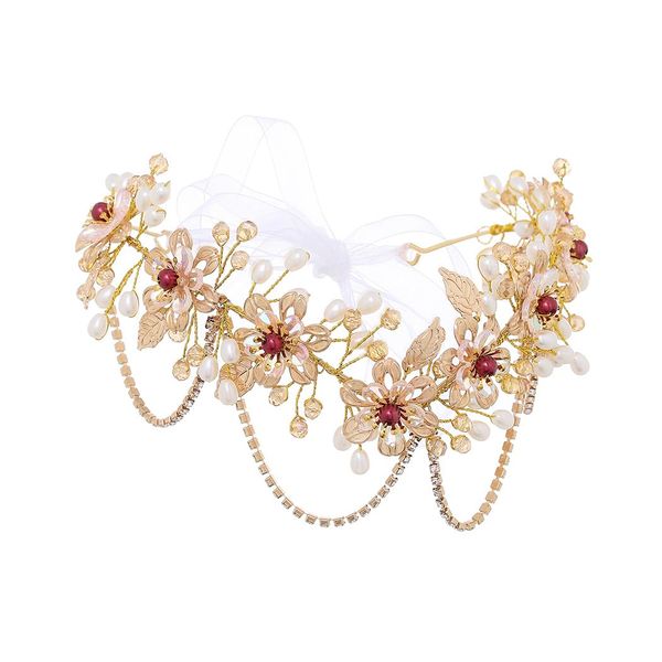 IYOU Crystal Fairy Headband Gold Flower Elf Headpiece Crown Cosplay Costume Bridal Hair Accessories for Women