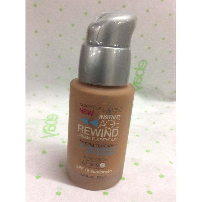 Maybelline Instant Age Rewind Foundation HONEY BEIGE M-4 Pump Cap With AVOCADO.