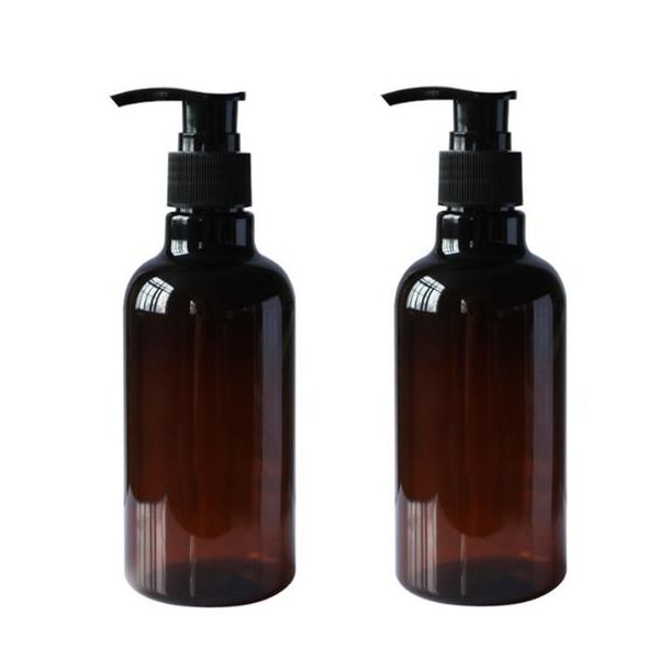 2PCS 250ML 8OZ Amber Empty PET Plastic Pump Bottles Refillable Dispensing Containers for Conditioner Body Wash Hair Gel Liquid Hand Soap DIY Lotion's and Massage Oil's