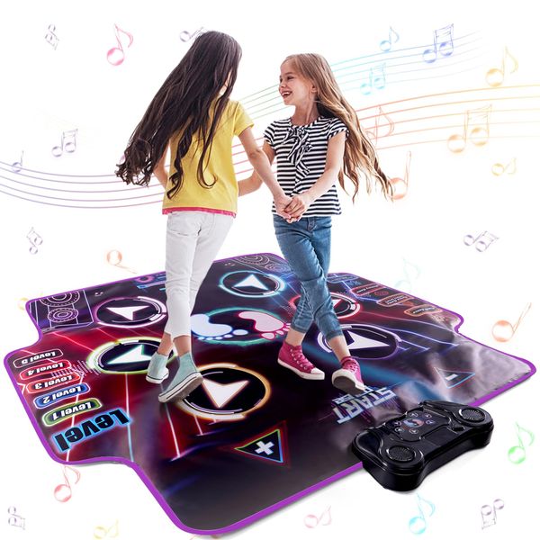 JoyRapt Dance Mat for Kids 4-8 Ages, 6 Light-up Buttons Bluetooth Dance Mat Girls Toys for 8-10, 7 Game Modes Birthday for Teen Girls Dancing Play Mat (black2)