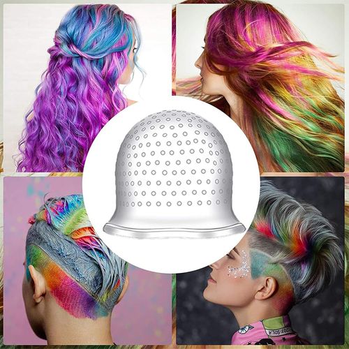 Silicone Highlight Cap, Highlight Cap, Reusable Salon Hairdressing Cap, Highlight Hair Cap, Salon Hair Dye Cap for Women Girls Colouring Hair, with Metal Hooks, White