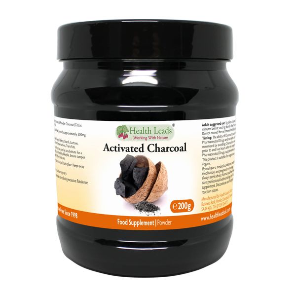 Activated Charcoal Powder 200g (Cocos nucifera), Food Grade, 100% Natural, for Teeth whitening, Toothpaste & More, Made from Coconut Shells, Made in Wales