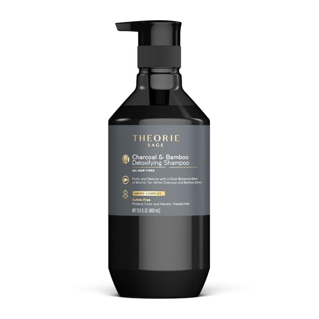 THEORIE Charcoal and Bamboo Detoxifying Shampoo - Purify & Restore - Nurture Color & Keratin Treated Hair - Sulfate Free - Suited For All Hair Types, Pump Bottle 400mL