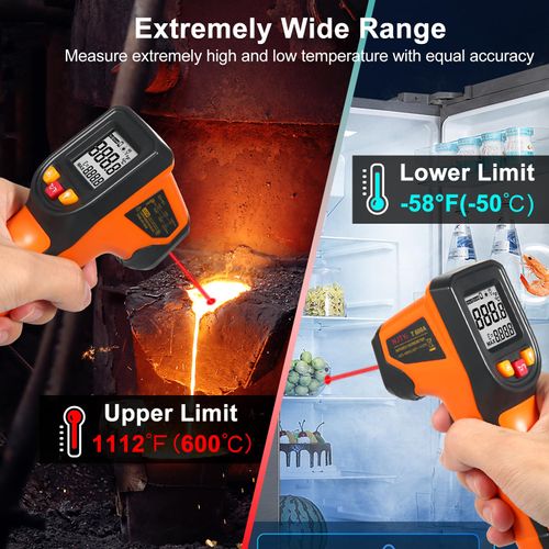 Infrared Thermometer Non-Contact Digital Temperature Gun -50°C~600°C (-58°F~1112°F) with Emissivity Function IR Thermometer for Industrial, Kitchen Cooking, Automotive, Not for Human Body Temp