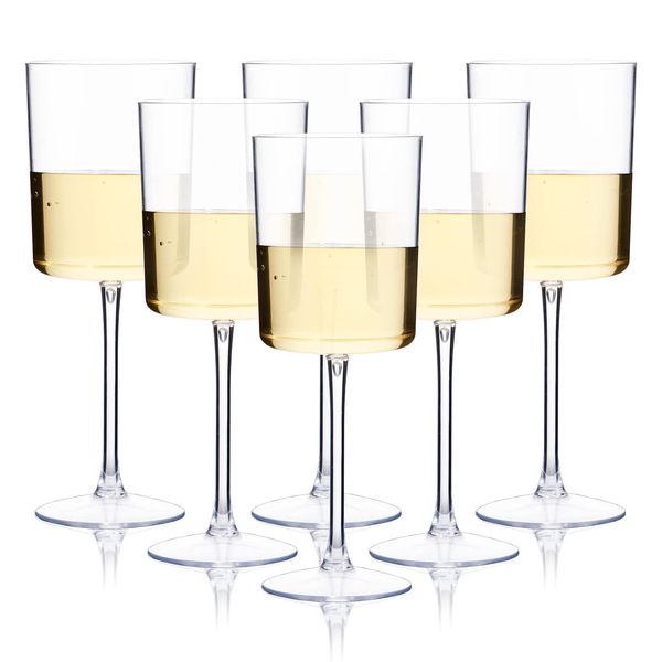 Ciaell 6 Pack Plastic - 10 Oz Plastic wine glasses with Stem - Disposable Perfect for Parties & Weddings & Poolside & Outdoors & Camping