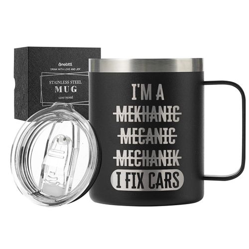 Onebttl Mechanic Gifts for Men, Car Guy Christmas Gifts, 12oz Stainless Steel Coffee Mug, I Can Fix Cars