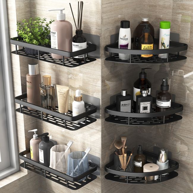 Shower Caddy Rack Corner Shelf Over Toilet Wall Velcro Storage