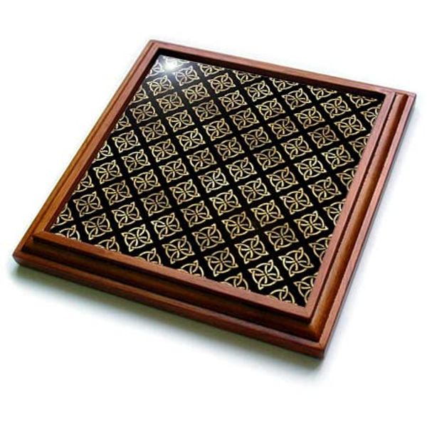 8x8 Trivet with 6x6 Ceramic Tile - Chic Image of Gold Celtic Knots Pattern Patterns
