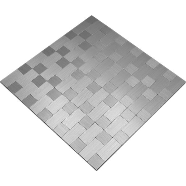 Mosaik Fliese selbstklebend Aluminium silber metall Kombination metall für WAND KÜCHE FLIESENSPIEGEL THEKENVERKLEIDUNG Mosaikmatte Mosaikplatte
