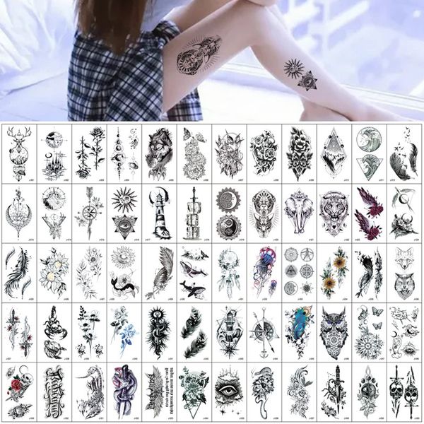 FAMIDIQGO 60 Sheets Tattoo Stickers for Women, Black Fake Tattoos, Temporary Tattoo Sets, Adhesive Tattoos for Sticking, Waterproof Temporary Tattoo Sticker for Children, Adults