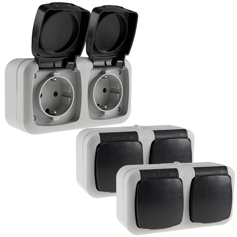 ChiliTec Surface-Mounted Socket, Pack of 3, Wet Room Sockets, 2-Way ...