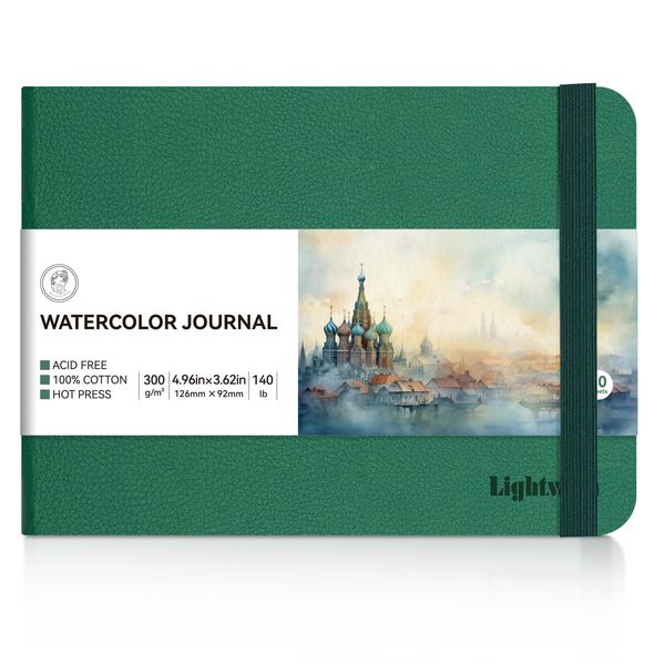 Lightwish Watercolor Journal, 100% Cotton Hot Press Art Supplies Small Watercolor Paper Sketchbook 4.96” x 3.62”, 20 Sheets (140lb/300gsm), Acid-Free for Watercolors, Gouache, Acrylics