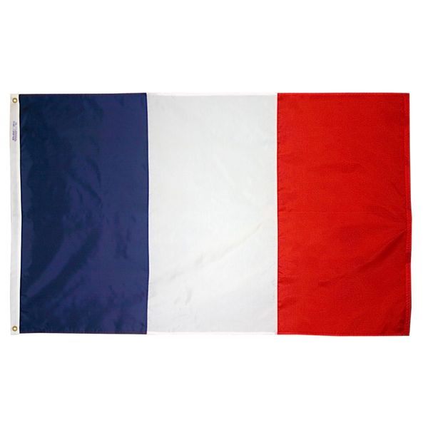 Annin Flagmakers Model 192685 France Flag 3x5 ft. Nylon SolarGuard Nyl-Glo 100% Made in USA to Official United Nations Design Specifications.