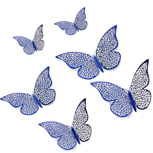 36Pcs Royal Blue 3D Butterfly Wall Stickers， Metallic Art Sticker ，Butterfly Wall Decals for Home Decor Butterflies Fridge Sticker Room Decoration Party Wedding Décor