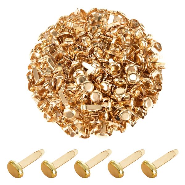 MoonSing Mini Brads, Pattern Clips Metal, Paper Clasps Split Pins Round Head Clips for School Office Scrapbooking Paper Paper Clips Craft DIY Crafts Gold (200 Pieces)