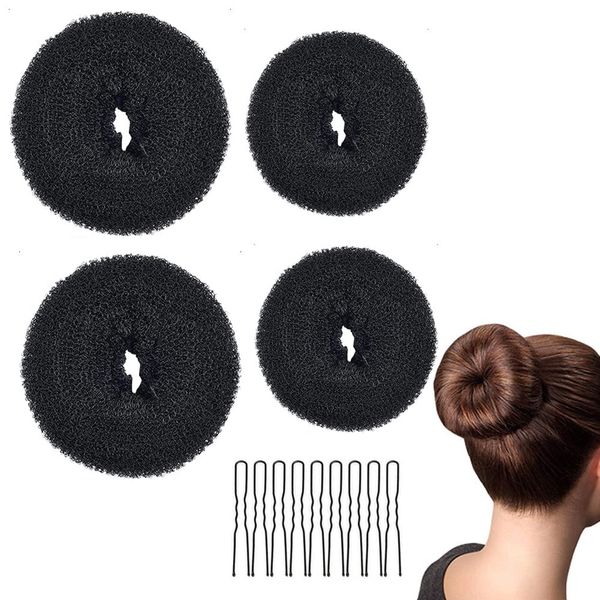 Donut Hair Bun Maker Kit, LHAAAYF Ring Style Bun Maker Set with Hair Bun Makers (2 medium and 2 small), 10 pieces Hair Pins, Ballet Bun Maker, Donut Bun Maker Hair, Magic Simple Fast Spiral Hair Braid