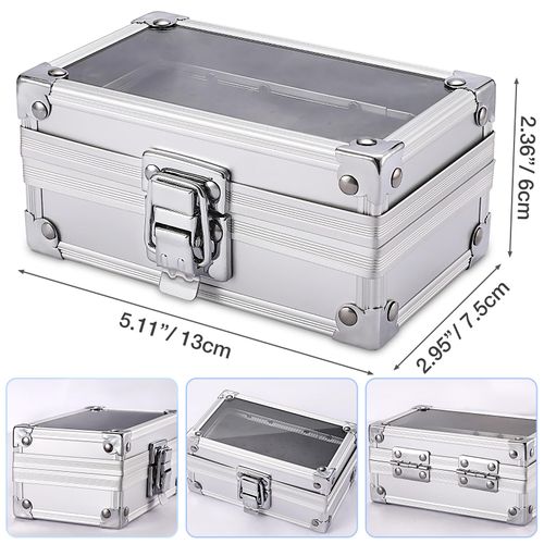 Noverlife 50 Holes Nail Drill Bit Holder Case, Professional Nail Polishing Heads Holder Organizer, Silver Nail Drill Bit Storage Box, Large Display Nail Bits Container for Salon Nail Grinding Head