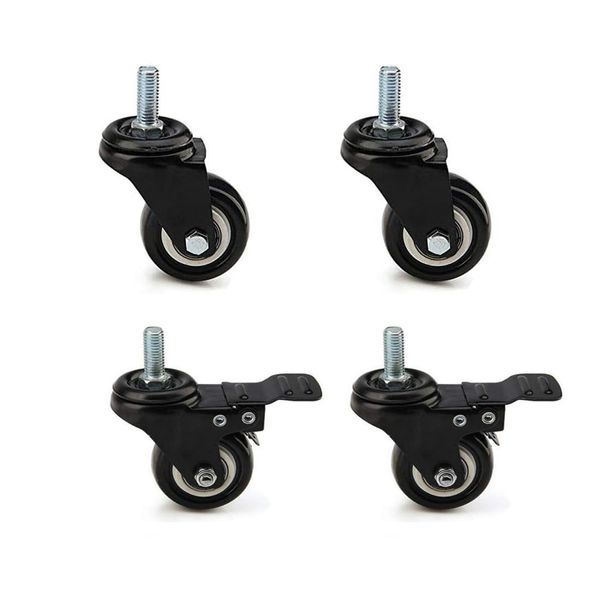 YOYEAH Set of 4 40 mm Furniture Castors with Brake, M8 x 25 mm Swivel Castor Thread, Heavy Duty Castor Small, Load Capacity 240 kg, 360° Rotatable - for Transport Wheels, Cabin Cars and Furniture