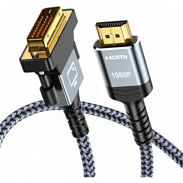 Capshi HDMI A to DVI Adapter Cable 6FT, High-Speed Gold-Plated Plug and Play Bi-Directional Nylon Braid 1080p, DVI to HDMI Adapter for Televison/Monitor/Video Card/Graphics Card