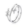 Adjustable Leaf Design Ring, 925 Sterling Silver, Double Circle Vine Pattern