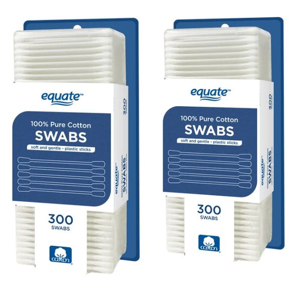 Equate Plastic Sticks Cotton Swabs , 600 Count x 2PACK