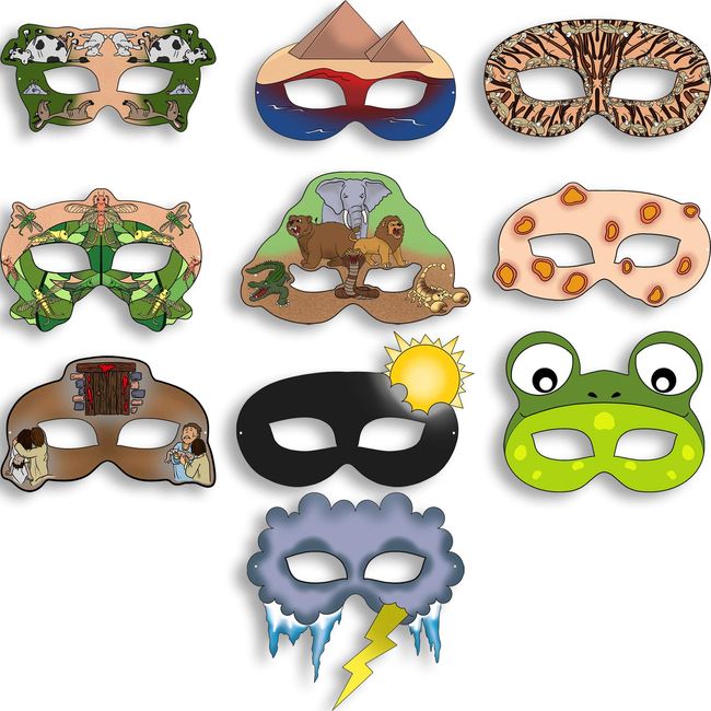 The Dreidel Company Passover Plague Masks, Laminated Pesach Face Masks 10 Masks