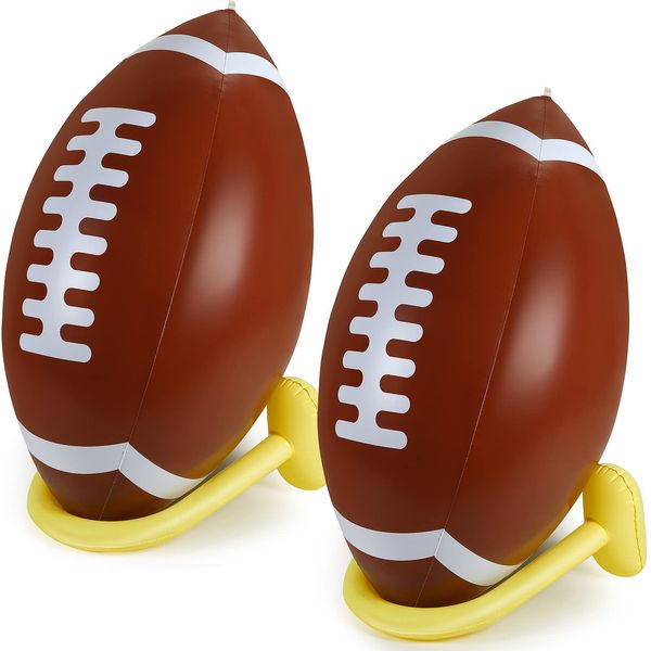 Sanwuta 2 Count 37 Inches Jumbo Inflatable Football with Tee Set Football Party Decorations Sports Football Party Favors Football Decor Gifts for Kids Boys Girls Adults Game Birthday Accessory