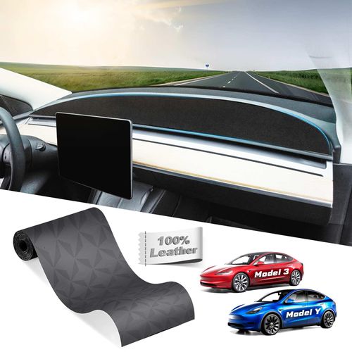 Epltion 2025 Upgraded Tesla Model 3/Y Leather Dashboard Cover/Mat Anti-Slip Rubber, Dustproof, Anti-Glare - Compatible with Tesla Model 2017-2024 2025 (Not Refreshed Model 3)