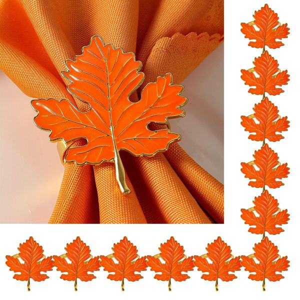 Maple Leaf Napkin Rings of 12, Fall Thanksgiving Napkin Rings Holders Buckle for Harvest Party Holiday Wedding Christmas Dining Table Decor