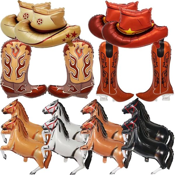 16 Pcs Western Themed Party Balloons Cowboy Boot Balloons*4 Horse Balloons*8 Cowboy Hat Balloons*4 Cowgirl Party Decorations for Western Themed Party Supplies Favors