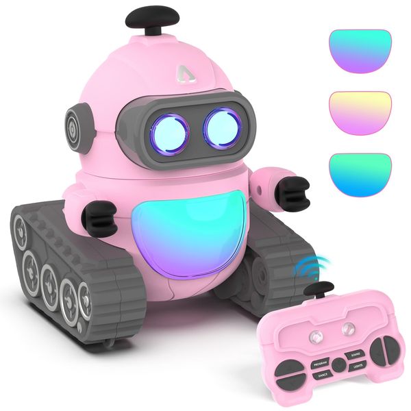 GILOBABY Robot Toys for Girls, Rechargeable Remote Control Robot Toy for Kids, Programmable RC Robots with LED Eyes, Flexible Head & Arms, Dance Moves, Music, Birthday Gifts for Girls Ages 3 4 5 6