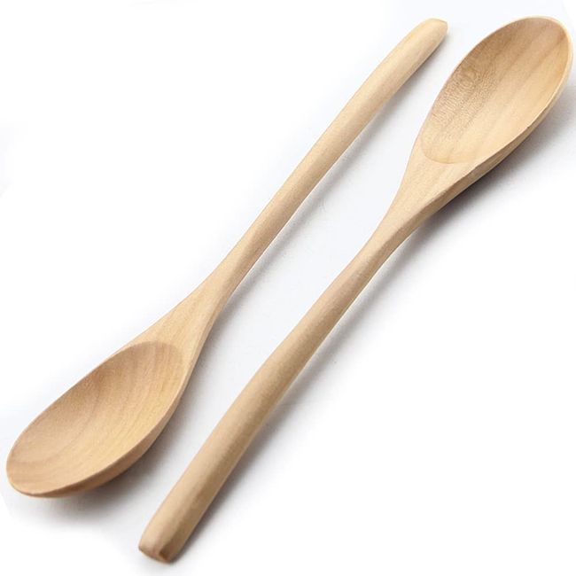 YFWOOD Spoons, Wooden Soup Spoons, Set of 2, Wood Dinner Spoons, Total Length 8.9 inches (22.5 cm), Lightweight, Curry, Table Spoons, Simple Cutlery