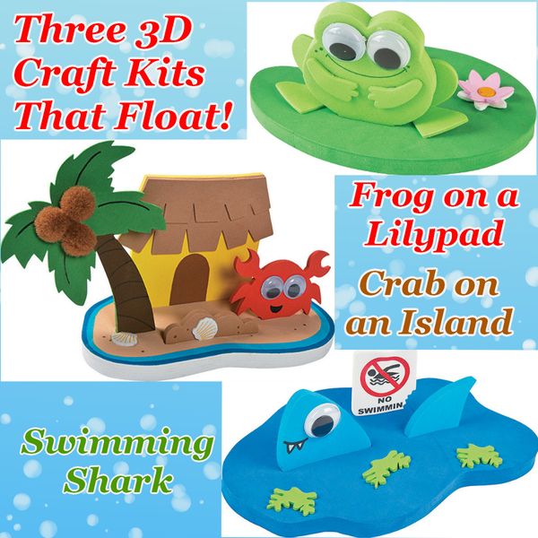 Three 3D Kid's CRAFT KITS THAT FLOAT! Crab~Island, Frog~Lilypad & Shark 🦀 🐸 🦈