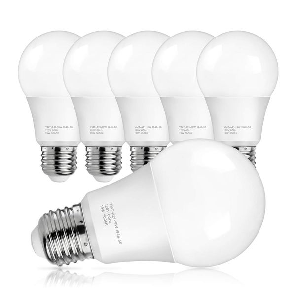 MAXvolador A21 LED Light Bulbs, 150 Watt Equivalent Daylight White 5000K, 2600LM, E26 Base, Non-Dimmable, 19W Bulbs Commercial Lighting, Pack of 6