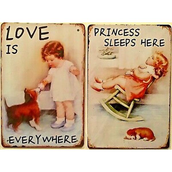 TWO 8x12 TIN SIGNS Love princess daughter puppy ice cream cone rocking chair 551