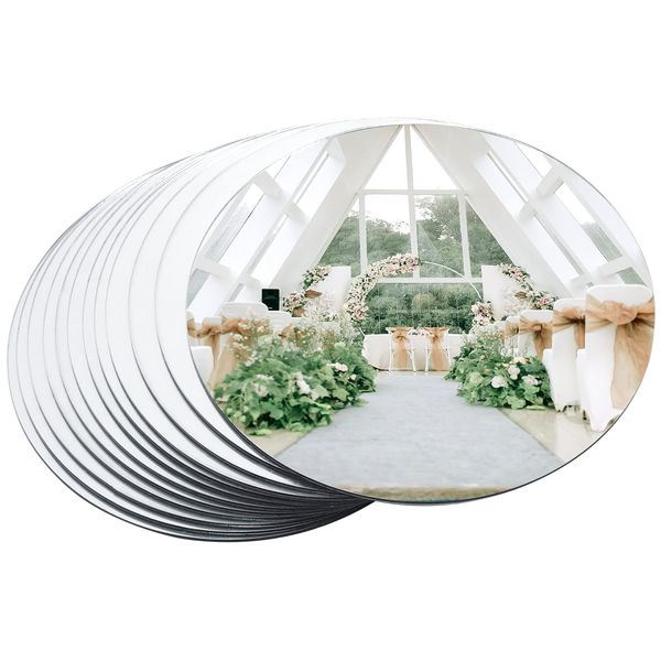 12 Packs Acrylic Mirror Centerpieces for Tables, Mirror Tray Candle Plate Tray for Candles, Wedding Table Centerpiece Decorations,Party Decor and Crafts,25 x 25 cm (Round-10)
