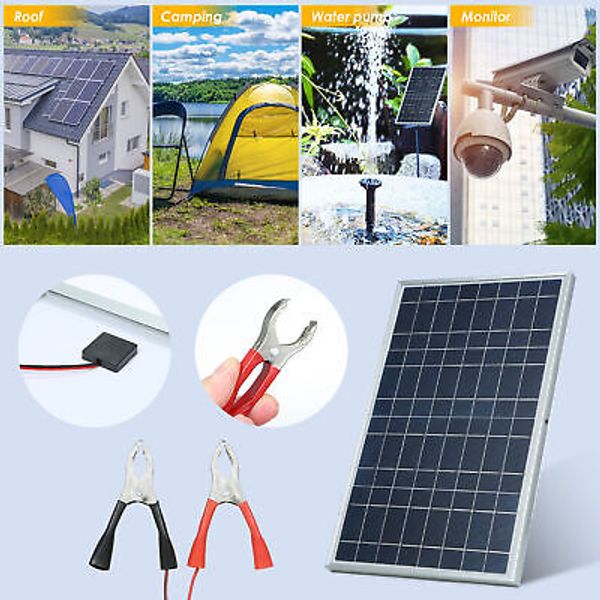 15W DC 12V Solar Panel Kit with Alligator Clip Home Indoor Outdoor Waterproof