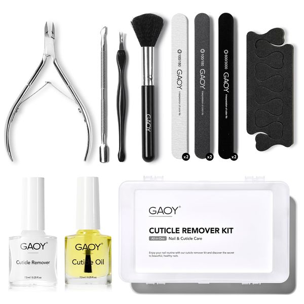 GAOY Cuticle Remover Kit, Cuticle Trimmer Pusher Cuticle Nipper with Cuticle Softener Cuticle Oil, Professional Nail Care Manicure Tools Nail Files and Buffers for Home & Salon Use